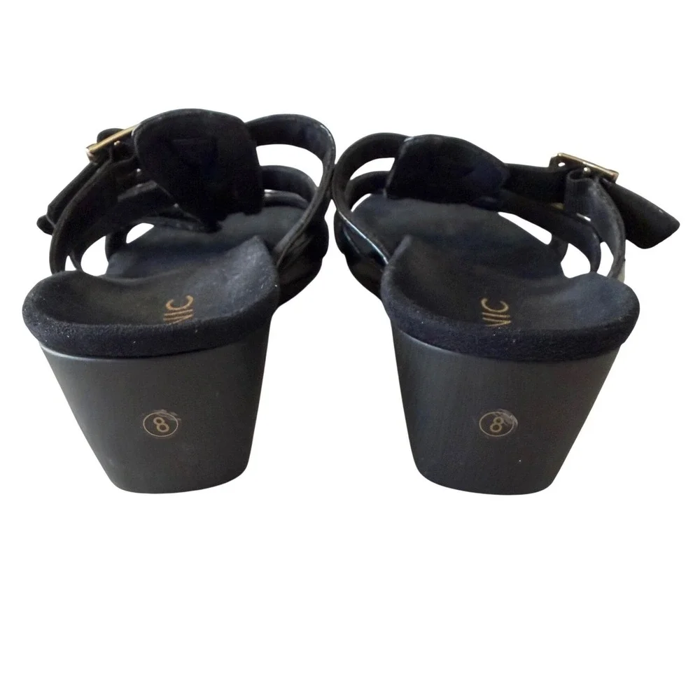 Vionic Black Croc Patent Leather Wedge Sandals Buckle Straps Womens 8 Wide